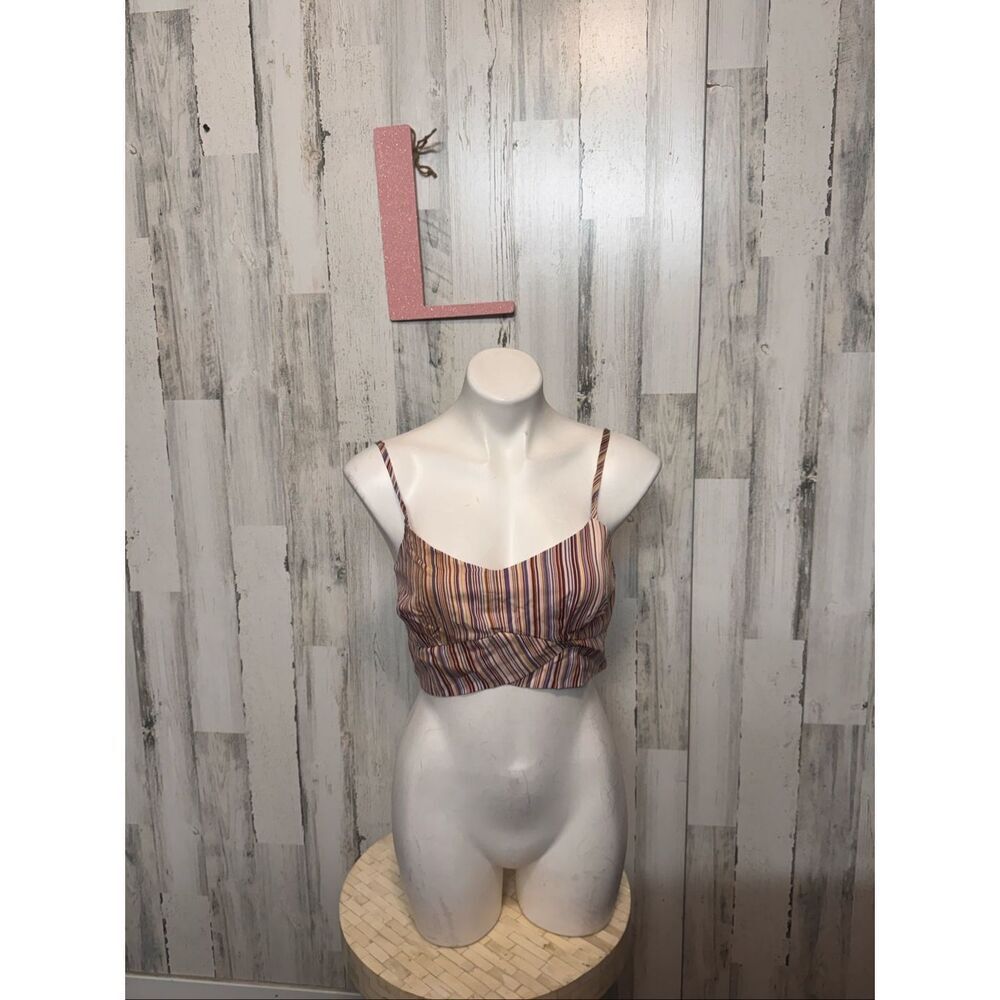 B.G Collection Striped Smocked Crop Top Size L Boho Spaghetti Strap